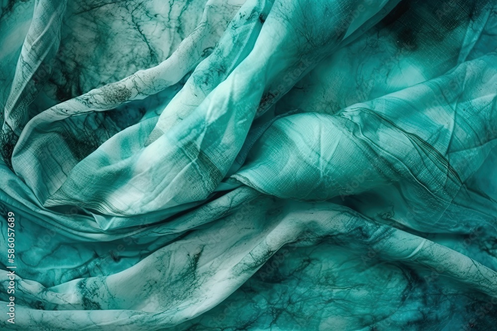 Poster detailed view of a blue and white patterned fabric texture created with generative ai technology