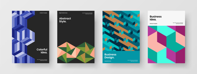 Premium geometric shapes company brochure illustration set. Minimalistic flyer A4 vector design concept composition.