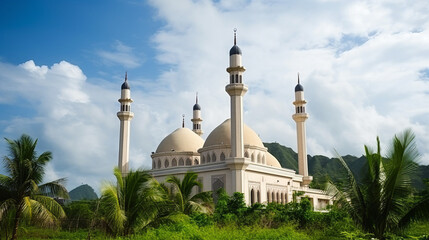 Fototapeta na wymiar Illustration Of Holy Mosque In Ramadan Kareem, Generative Ai
