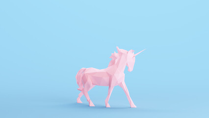 Pink Unicorn Mythical Fairy Tale Magical Fantasy Creature Kitsch Blue Background Right Side 3d illustration render digital rendering