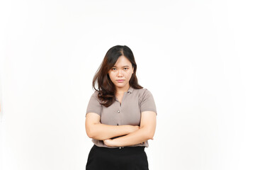 Folding arms with angry face Of Beautiful Asian Woman Isolated On White Background