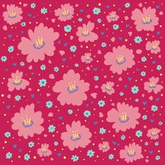 seamless pattern with flowers and mini hearts