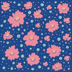 seamless pattern with flowers and mini hearts
