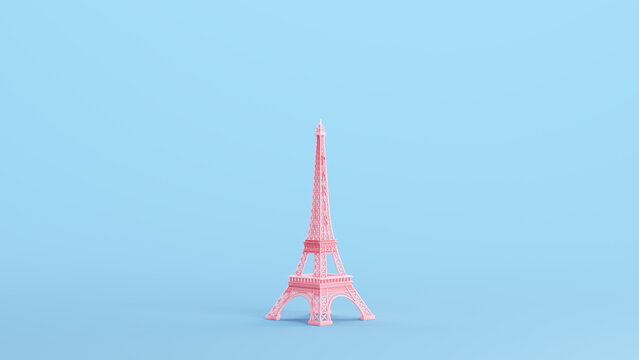 Pink Eiffel Tower Famous French France Paris Tourism Landmark Monument Kitsch Blue Background Quarter View 3d illustration render digital rendering