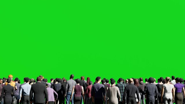 3D Crowd on Green Screen Background Chroma Key Isolated Group of People Standing in Rear View