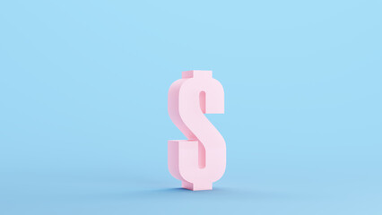 Pink Dollar Sign Symbol Typography Text Letter Type Kitsch Blue Background 3d illustration render digital rendering