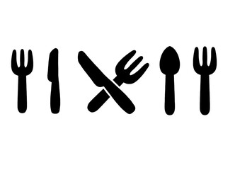 食器　フォーク　ナイフ　スプーン　線画　モノクロ　セット　イラスト