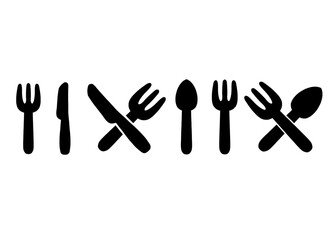 Obraz premium 食器 フォーク ナイフ スプーン 線画 モノクロ セット イラスト