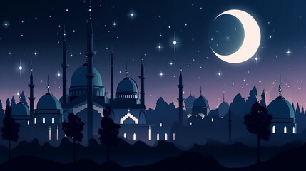 Illustration Of Holy Mosque In Ramadan Kareem, Eid Ul Fitr, Generative Ai