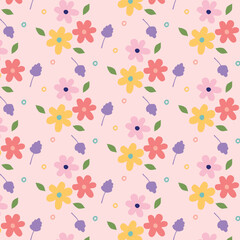 Seamless background with cute flowers, Colorful flower seamless pattern.