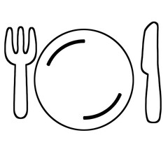 食器 フォーク ナイフ 皿 線画 イラスト