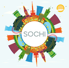 Sochi Russia City Skyline with Color Buildings, Blue Sky and Copy Space. Tourism Concept with Modern Architecture. Sochi Cityscape with Landmarks.