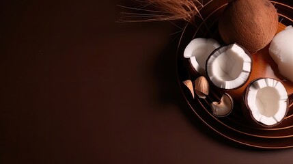 Obraz premium Coconut composition on brown background. Generative AI