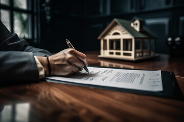 Fototapeta premium Sale client contract real estate property agent. Home sales and home insurance concept with Generative AI.