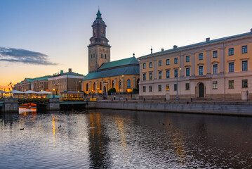 Sunset view of the Goteborg city museum and Christinae church, Sweden