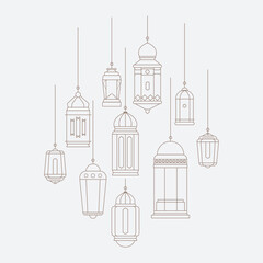 Outlined Vector illustration of Arabic lantern ornament. Suitable for design element of Ramadan Kareem greeting template