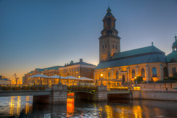 Sunset view of Göteborg city museum and Christinae church, Sweden