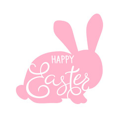 Fototapeta premium Happy Easter vector illustration on white background. Trendy Easter design with typography and bunny,