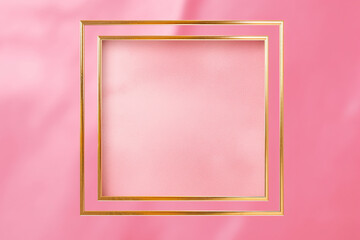 Golden frame on pink abstract background. Created with Generative AI Technology