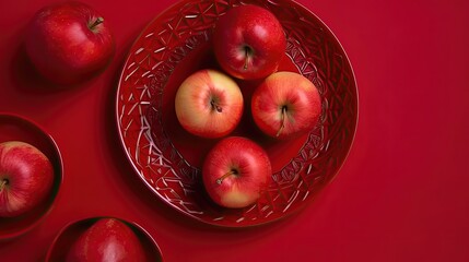 Apple composition on red background. Generative AI