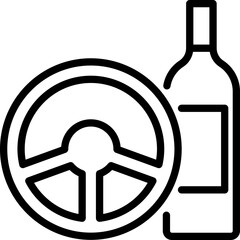 Don't drink and drive: steering wheel and bottle. Thin line icon. Modern vector illustration of warning symbol.