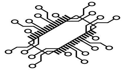 Silhouette of simple isometric schematic chip or component for microcircuits isolated on white background. Technical clipart. Vector.