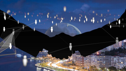 Business network concept. Teamwork. Partner ship. Shaking hands. High quality 4k footage