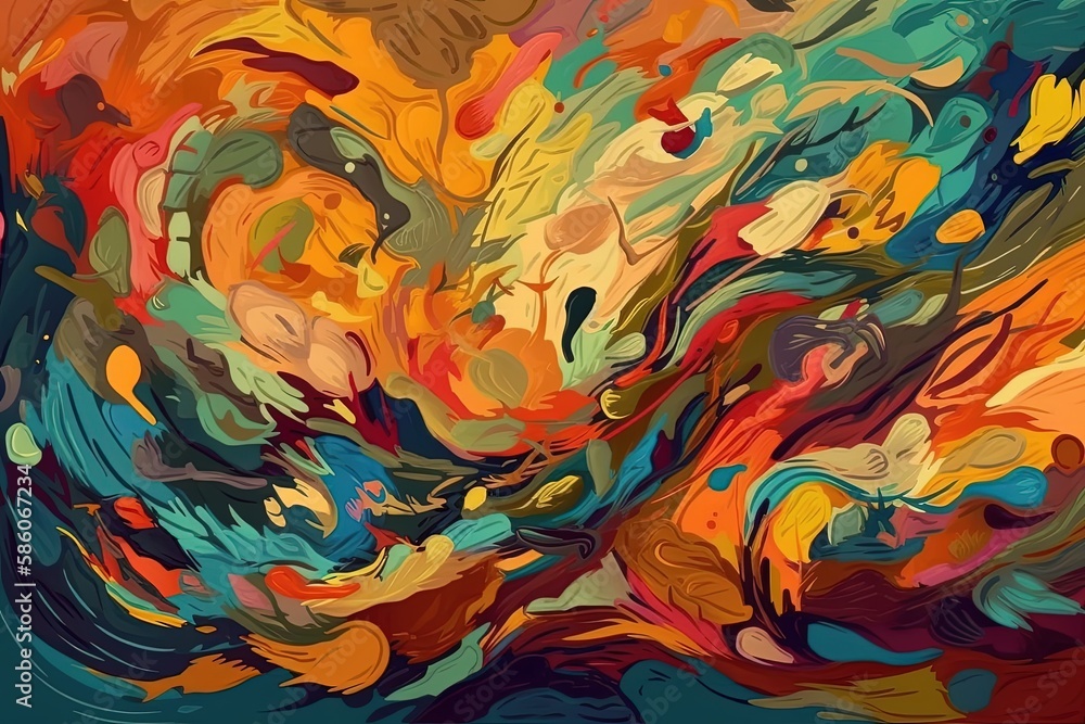 Poster abstract painting with vibrant colors and dynamic shapes created with generative ai technology
