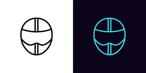 Fototapeta premium Outline racing helmet icon, with editable stroke. Biker or driver helmet sign, moto racer and racing car pilot pictogram. Racing track, speed drive, motorsport, head protection.