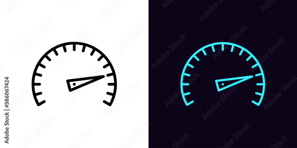 Poster outline speedometer icon, with editable stroke. speedometer with scale and arrow, acceleration and h
