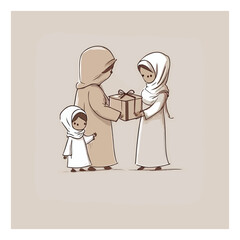 eid al fitr cartoon logo, forgive and give each other, vector