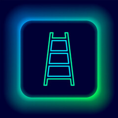 Glowing neon line Stair with finish flag icon isolated on black background. Career growth business concept. Concept of business development. Colorful outline concept. Vector