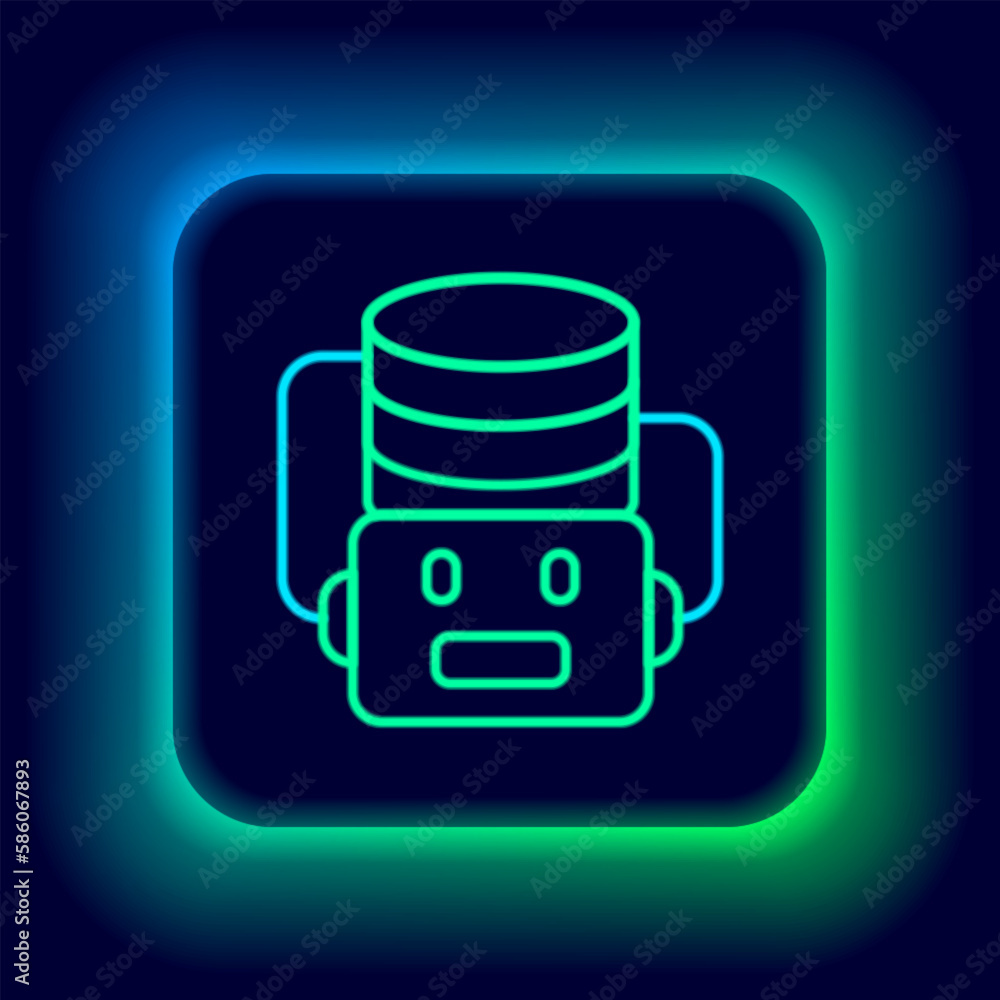 Poster glowing neon line artificial intelligence robot icon isolated on black background. machine learning,