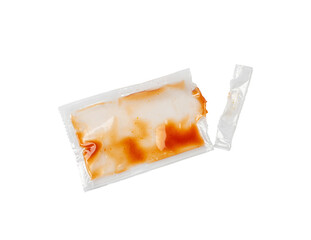 Ketchup in Square Plastic Bag Isolated, One-Time Portion of Tomato Sauce, Transparent Catsup Sachet