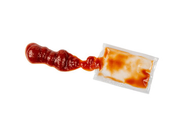 Ketchup in Square Plastic Bag Isolated, One-Time Portion of Tomato Sauce, Transparent Catsup Sachet
