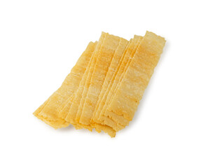 Long Potato Chips Isolated, Crispy Thin Potato Snack Pile, Rectangular Strips Chips, Fast Food Snacks