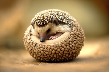 A bashful hedgehog curling up into a ball. Generative AI