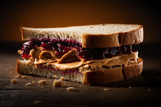 A confident peanut butter and jelly sandwich ready to take on the day. Generative AI