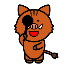 視力検査をするイノシシのイラスト
