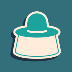 Green Beekeeper with protect hat icon isolated on green background. Special protective uniform. Long shadow style. Vector