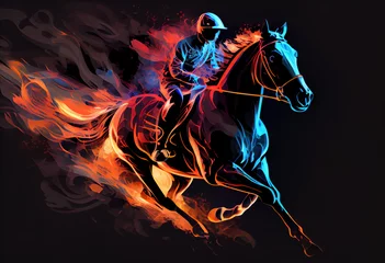 Tuinposter Racing horse with jockey. Equestrian sport. Digital Illustration of paints. Generative AI. © junghc1