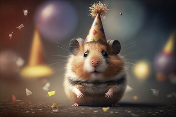 A playful hamster with a party hat. Generative AI