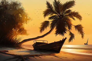 Beautiful sunset in the harbor of Side, Turkey. Generative Ai