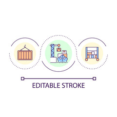 Cargo containers transportation loop concept icon. Marine goods shipment. Supply chain packages abstract idea thin line illustration. Isolated outline drawing. Editable stroke. Arial font used