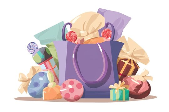 Party favor bag filled with toys and treats. Generative AI