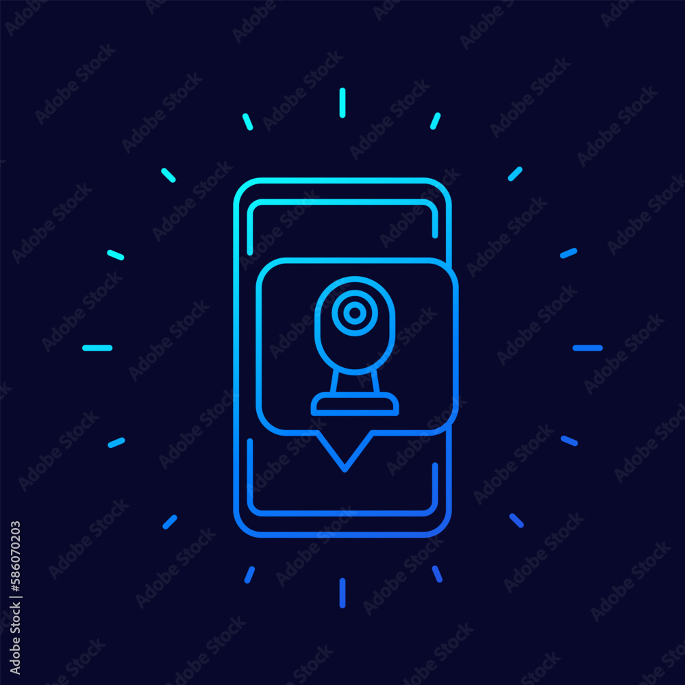 Poster ip camera connected to smart phone line vector icon