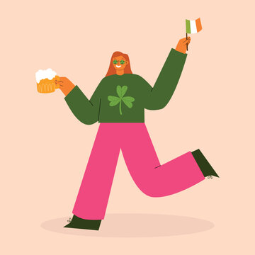 A cartoon image of a woman that says St Patrick's Day. 