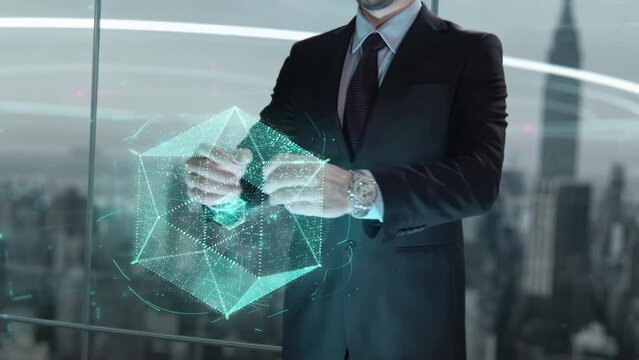 Businessman with AIOT hologram concept