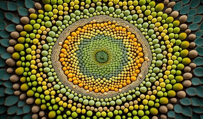  a picture of a green and yellow flower with a circular design.  generative ai