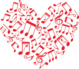 musical notes in heart shape vector image